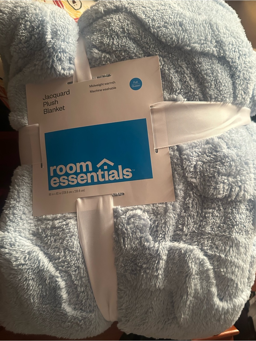 Room Essentials Light Blue Jacquard Plush Throw Blanket Queen/Full NWT
